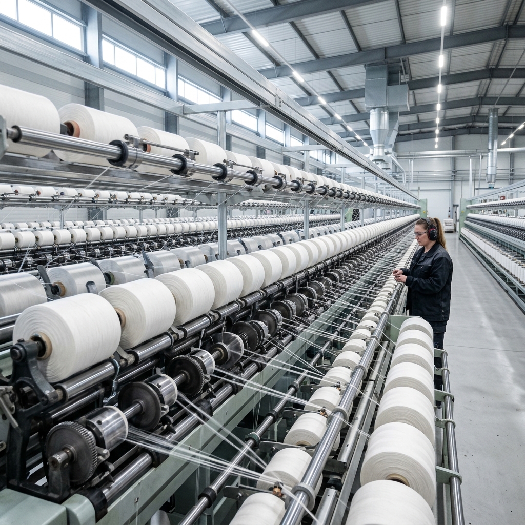 Industrial cotton yarn spinning
