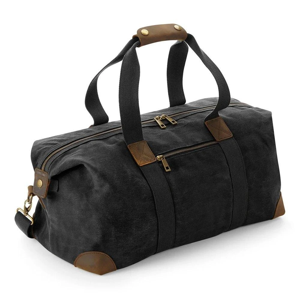 Heavy duty duffel bag made from ReWeav recycled canvas with leather accents